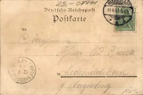 Litho Rudolstadt in Thüringen, Gesamtansicht, Rudolsbad, Postamt