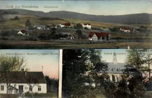 Ak Kleindehsa Lawalde in der Lausitz, Kolonialwarenhandlung, Schloss, Totalansicht