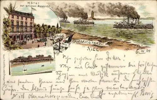 Litho Friedrichsort Kiel in Schleswig Holstein, Hotel zur schönen Aussicht, Kaserne