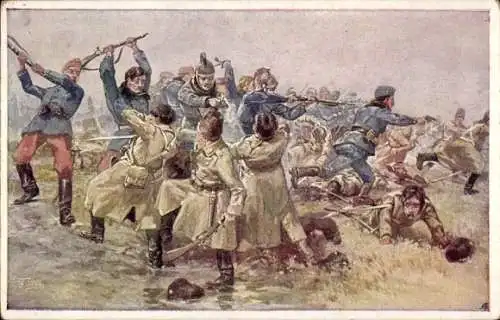 Künstler Ak Österreichische Armee, Goldene Zeit, Rittmeister Franz Bastar, Schlacht