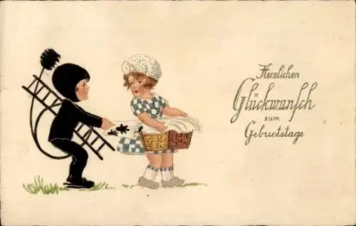 Künstler Ak Glückwunsch Geburtstag, Schornsteinfeger