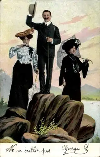 Ak Elegante Frauen, Mann in Anzug