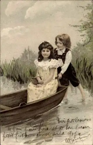 Künstler Ak Kinder, Ruderboot