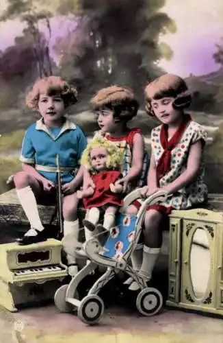 Ak Kinder, Portrait, Puppe, Spielzeug