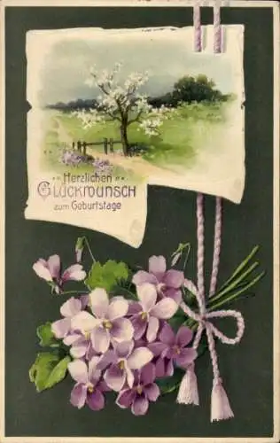 Ak Glückwunsch Geburtstag, Blumen, Blühender Baum