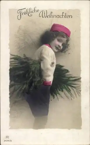 Ak Glückwunsch Weihnachten, Kind, Tannenzweige