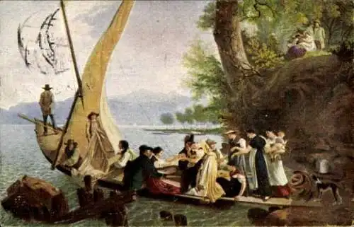 Künstler Ak Toepffer, A. W., Hochzeitsfahrt, Ruderboot