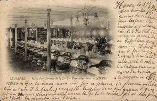 Ak Dampfer, Innenansicht, Salon, CGT, French Line