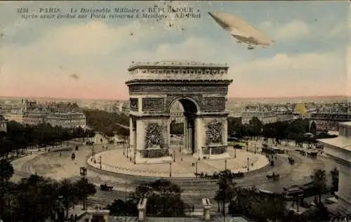 CPA Paris VIII., Dirigeable Militaire Republique, Arc de Triomphe