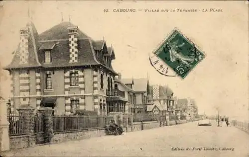 Ak Cabourg Calvados, Villas sur la Terrasse, Strand