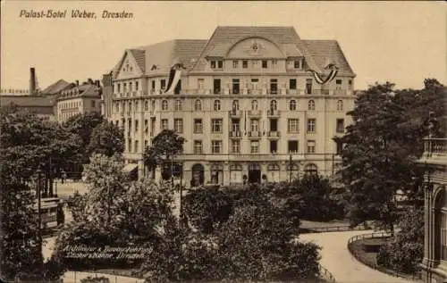 Ak Dresden Altstadt Friedrichstadt, Palast-Hotel Weber, historische Architektur, Bäume, Straße...