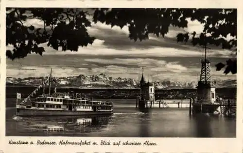 Ak Konstanz am Bodensee, Hafenausfahrt mit Schweizer Alpen, Salondampfer