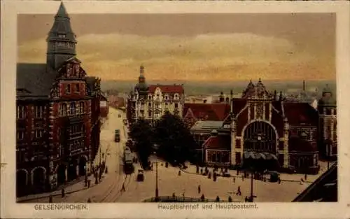 Ak Gelsenkirchen im Ruhrgebiet, Hauptpost, Hauptbahnhof