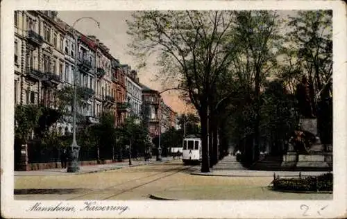Ak Mannheim in Baden, Kaiserring, Straßenbahn