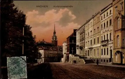 Ak Aachen, Kurbrunnenstraße, historische Stadtansicht, Gebäude, Kirchturm