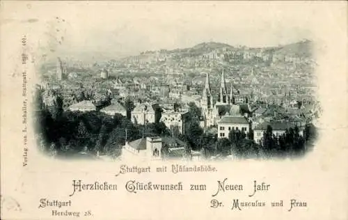 Ak Stuttgart in Württemberg, Gesamtansicht, Uhlandshöhe, Neujahr
