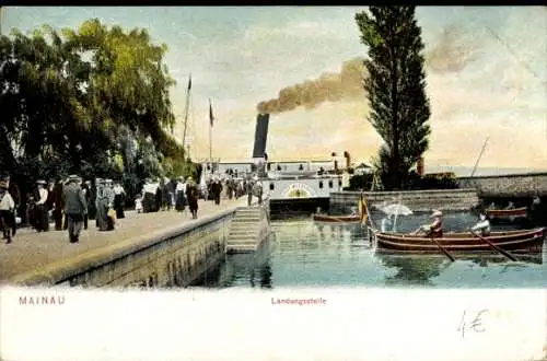 Ak Insel Mainau im Bodensee, Hafenansicht, Landungsstelle, Dampfschiff, Besucher