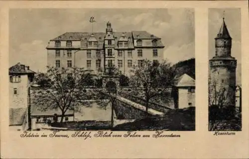 Ak Idstein im Taunus Hessen, Idstein im Taunus, Schloss, Blick vom Felsen am Hexenturm, Hexenturm