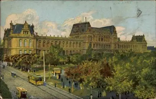 Ak Buenos Aires Argentinien, Palacio del Consejo Nacional de Educación, Straßenbahn, Menschen,...