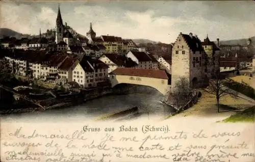 Ak Baden Kanton Aargau Schweiz, Teilansicht