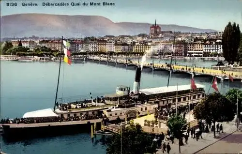Ak Genf Stadt Schweiz, Sicht auf den Genfersee, Dampfschiff, Stadtansicht, Mont Blanc Quai
