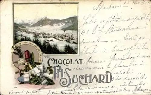 Ak Davos Kanton Graubünden, Schneeberglandschaft, Postkartenmotiv, Schokolade von Suchard, fra...