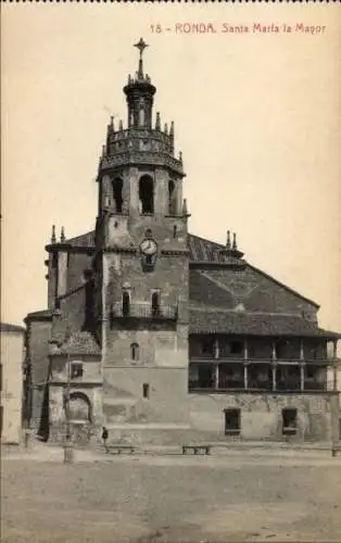 Ak Ronda Andalusien Spanien, Santa María la Mayor Kirche, historisches Gebäude, schwarz-weiße ...