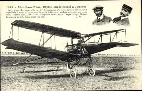 Ak Aeroplane Zeus, Biplan experimente à Gonesse, Doppeldecker, Flugzeug