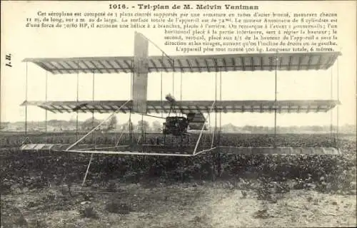 Ak Triplan de M. Melvin Vaniman, Aéroplane, Luftfahrtpioniere