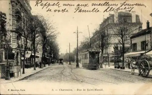 Ak Charenton le Pont Val de Marne, Rue de Saint Mandé, Straßenbahn