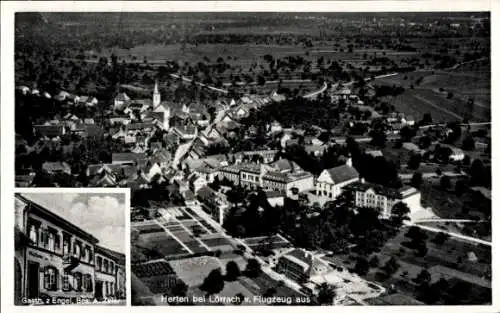 Ak Herten Herthen Rheinfelden in Baden, Fliegeraufnahme, Gasthaus zum Engel