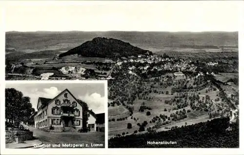 Ak Hohenstaufen Göppingen in Württemberg, Gasthaus, Metzger zum Lamm, Fliegeraufnahme