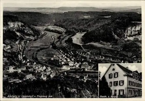 Ak Oberndorf am Wilden Kaiser Tirol, Luftaufnahme von  Gebirgslandschaft, Gasthaus z. Krone