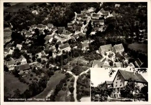 Ak Weißlensburg Bitzfeld Bretzfeld in Württemberg, Gasthaus zur Sonne, Luftaufnahme