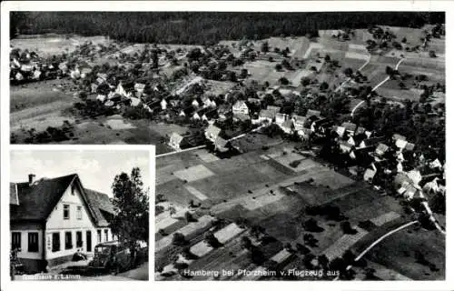 Ak Hamberg Neuhausen im Enzkreis Baden Württemberg, Luftaufnahme von Hamberg, Gasthaus zum Lamm, 
