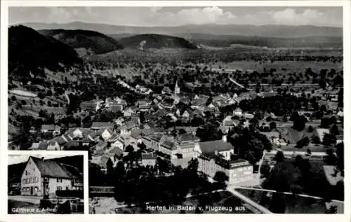 Ak Herten Rheinfelden in Baden, Flugaufnahme von Herten, Gasthaus zum Adler, ländliche Umgebung