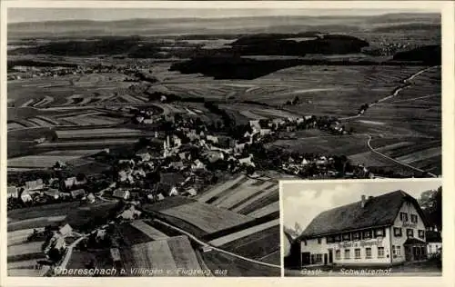 Ak Obereschach Villingen Schwenningen im Schwarzwald, Luftaufnahme von Obereschach, Gasthaus Schw