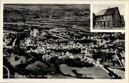 Ak Rust in Baden, Luftaufnahme von Rust, Kaufhaus Ernst Hauser, ländliche Landschaft, schwarz-wei