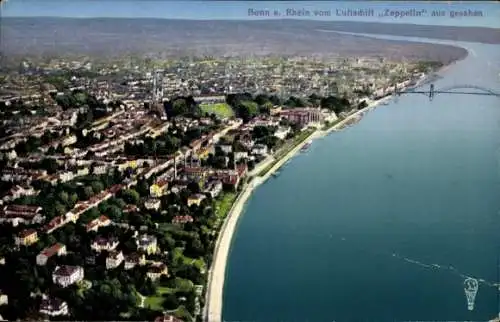 Ak Bonn am Rhein, Luftaufnahme von Bonn am Rhein, vom Zeppelin aus gesehen