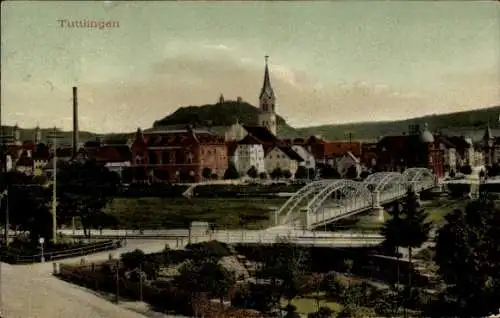 Ak Tuttlingen an der Donau Württemberg, Stadtansicht, Brücke, Kirche, Alpenblick, farbig