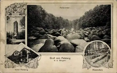 Ak Felsberg Lautertal im Odenwald, Felsenmeer, Riesensäule, Hotel, Ohly-Turm