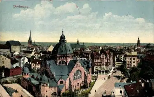 Judaika Ak Dortmund im Ruhrgebiet, Vogelschau, Synagoge