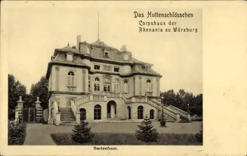 Studentika Ak Würzburg, Corps Rhenania, Huttenschlösschen, Corpshaus, Gartenfront