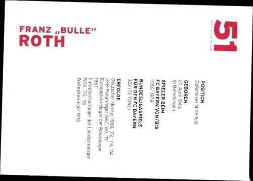 Autogrammkarte Franz "Bulle" Roth, FC Bayern München, Adidas, Autogramm
