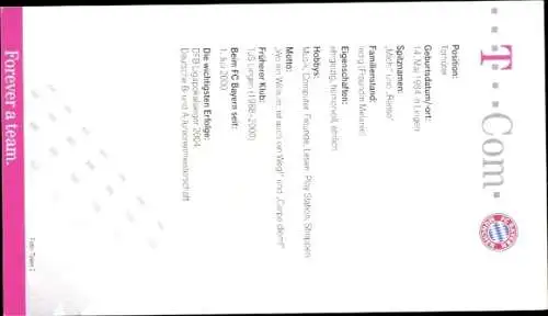 Autogrammkarte Michael Rensing, FC Bayern München, T-Com, Autogramm