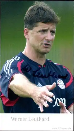 Autogrammkarte Werner Leuthard, Konditionstrainer, FC Bayern München, T-Com, Autogramm