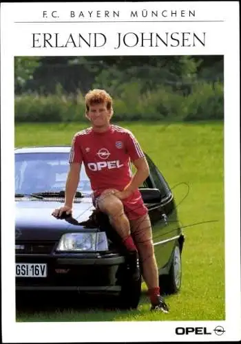Autogrammkarte Erland Johnsen, FC Bayern München, Opel, Autogramm
