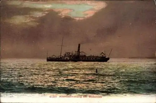 Ak Bodensee Salondampfer, Dampfschiff auf dem  bewölkter Himmel