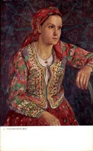 Künstler Ak Krasnowolski, J., Frauenportrait, Tracht