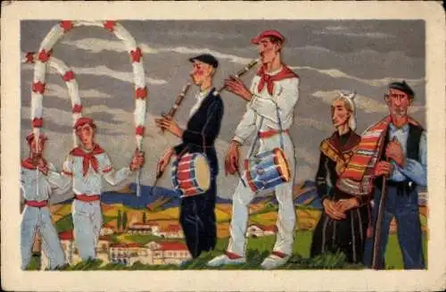 Ak Französische Tracht, Musizierende Männer, Trommel, Fest